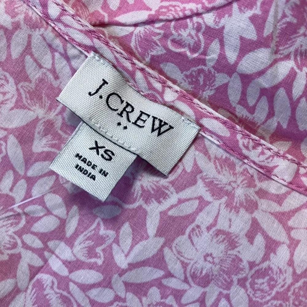 J Crew Shirt Womens Sz XS Pink Puff Sleeve Floral Print V-Neck‎ Top